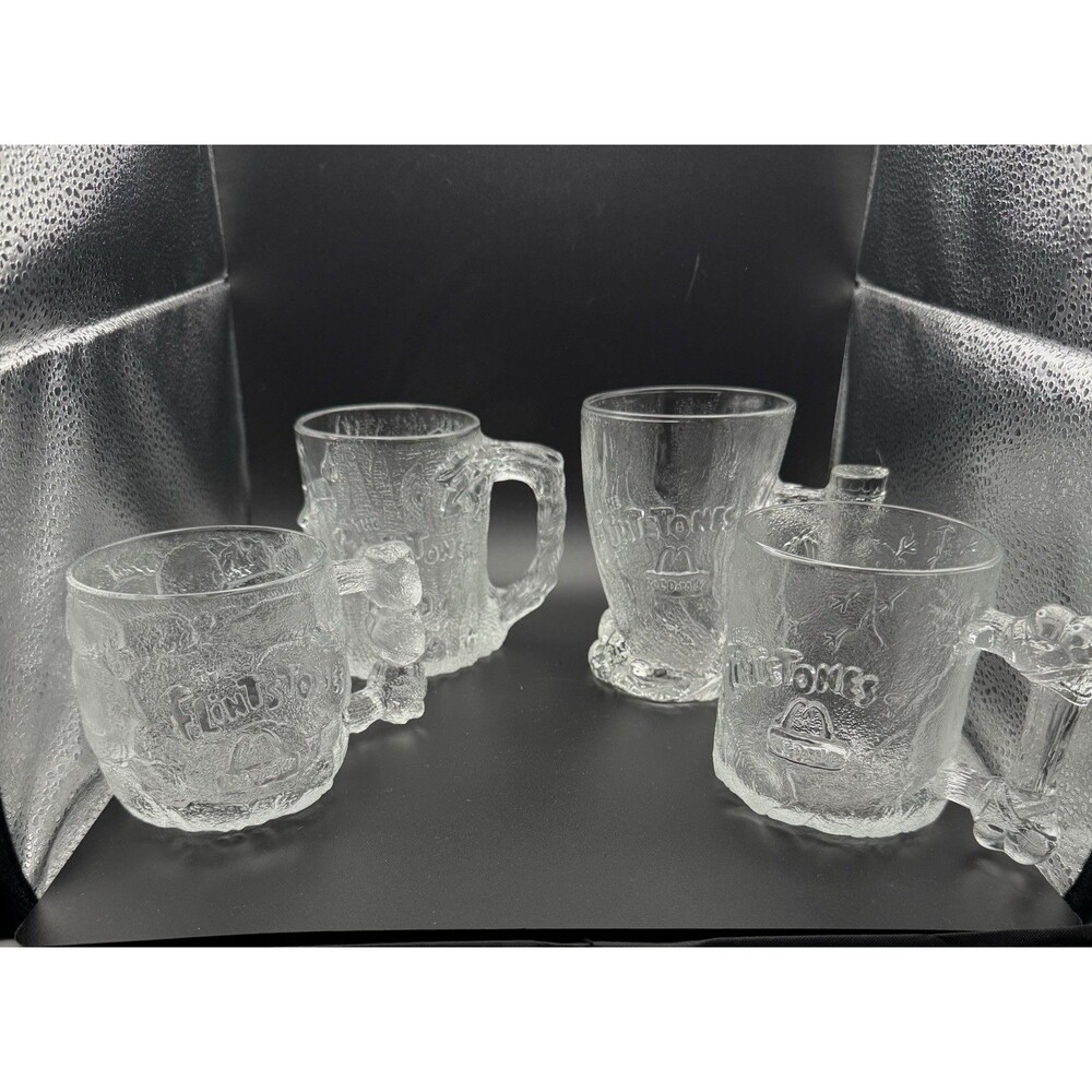 1993 McDonalds Flintstones Glass Mugs Set 4 RocDonalds Vintage
